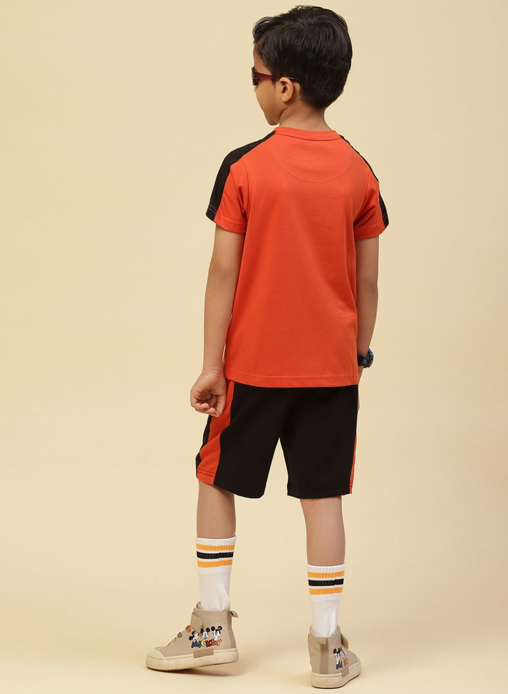 Boys Orange Printed Bermuda Set