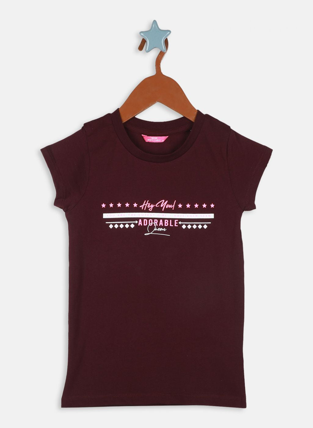 Girls Maroon Printed Top