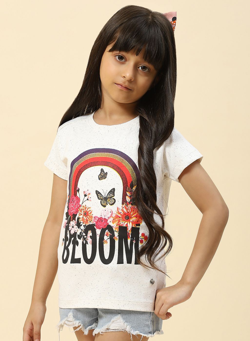 Girls White Printed Top