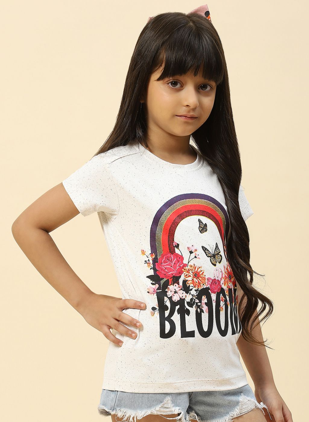 Girls White Printed Top