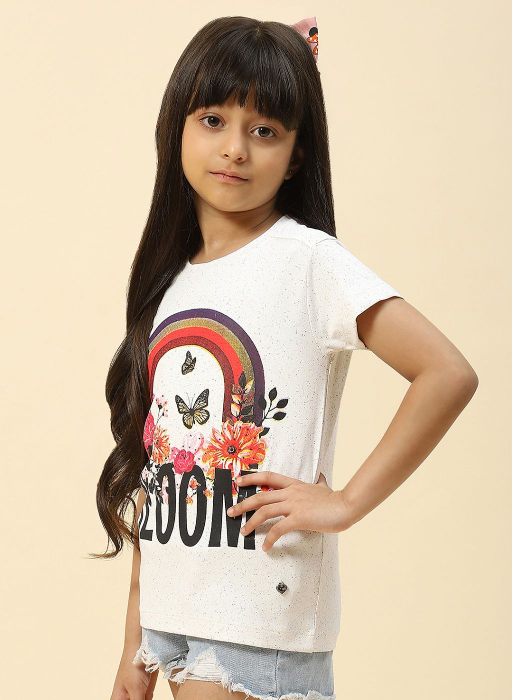 Girls White Printed Top