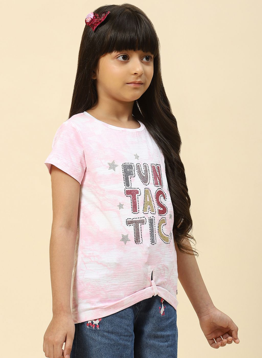 Girls Pink Printed Top