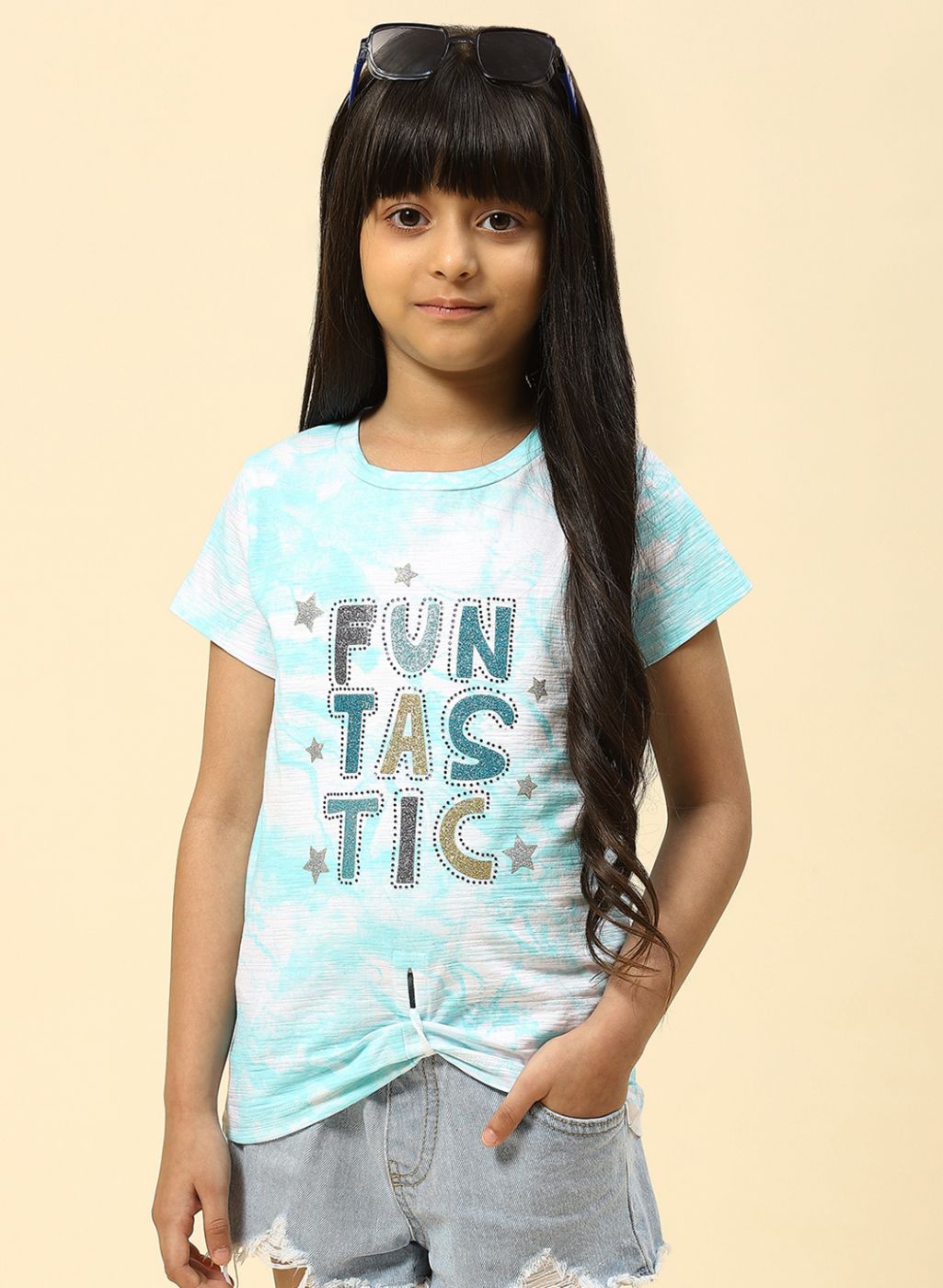 Girls Aqua Blue Printed Top