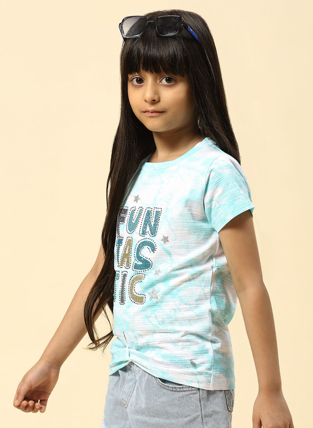 Girls Aqua Blue Printed Top