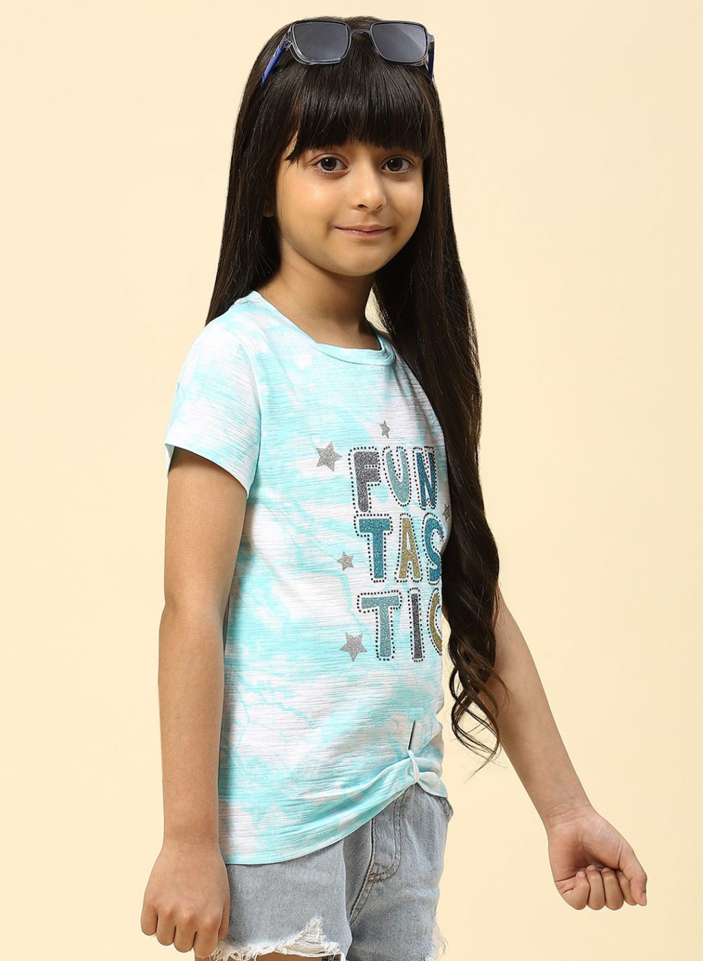 Girls Aqua Blue Printed Top