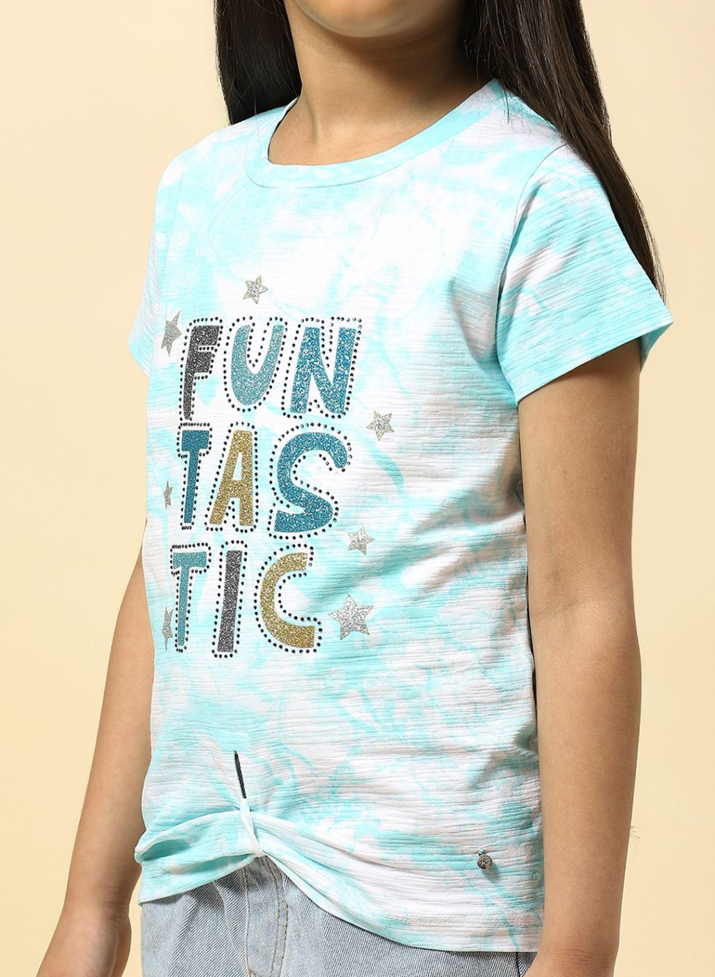 Girls Aqua Blue Printed Top