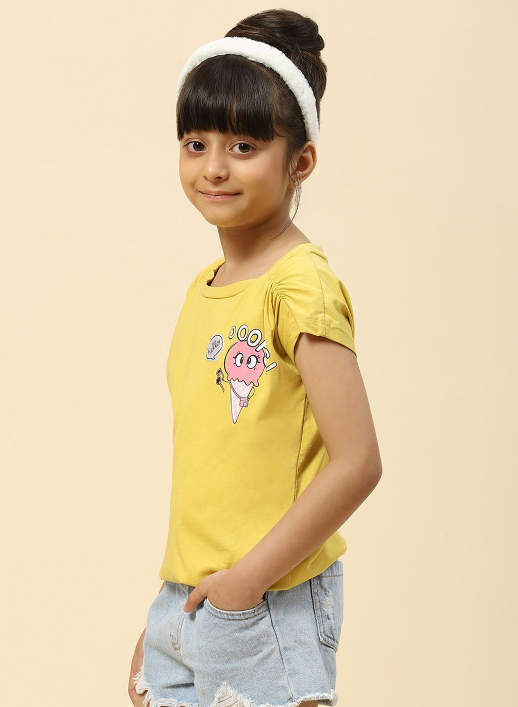 Girls Yellow Printed Top