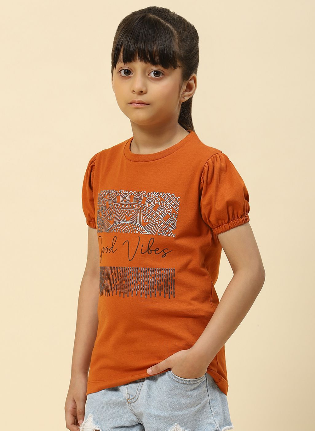 Girls Brown Printed Top