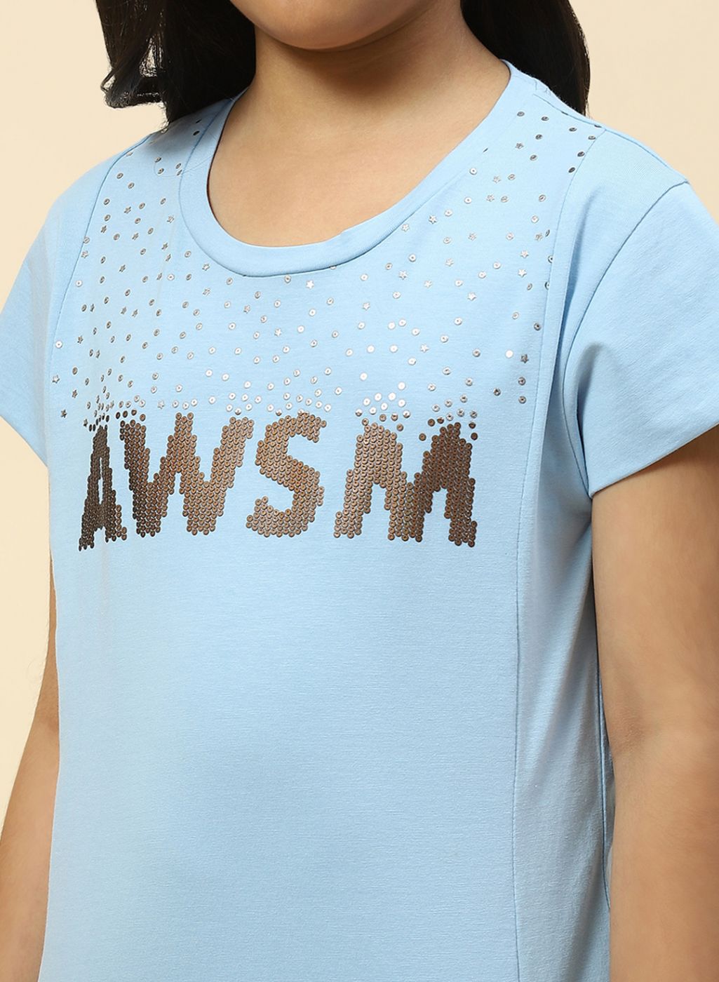 Girls Sky Blue Printed Top