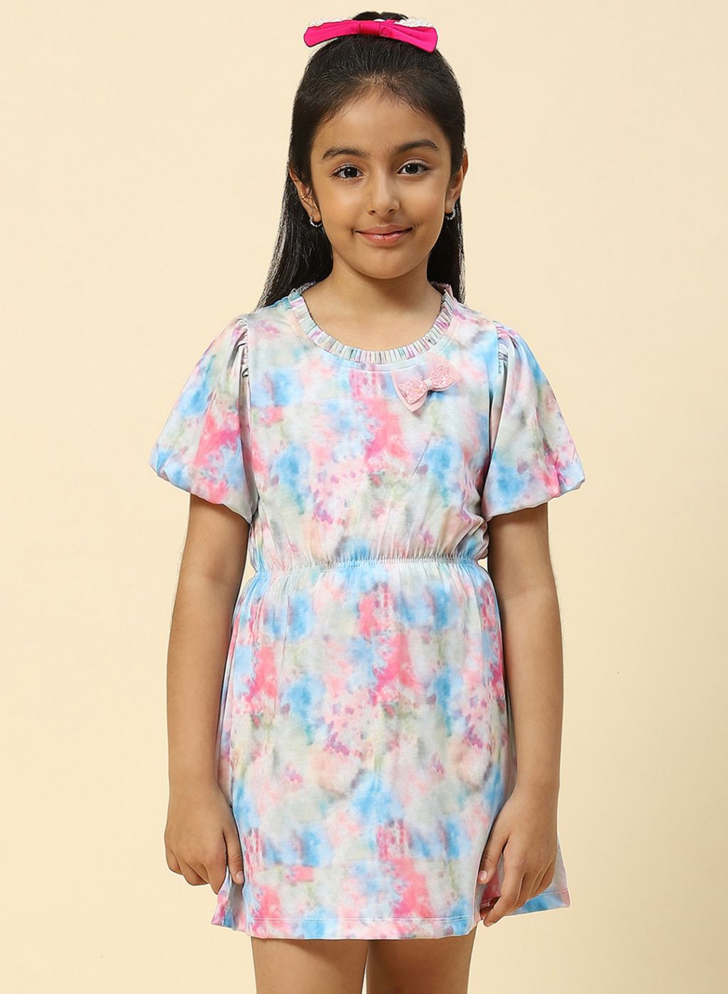 Girls Pink Printed Dress