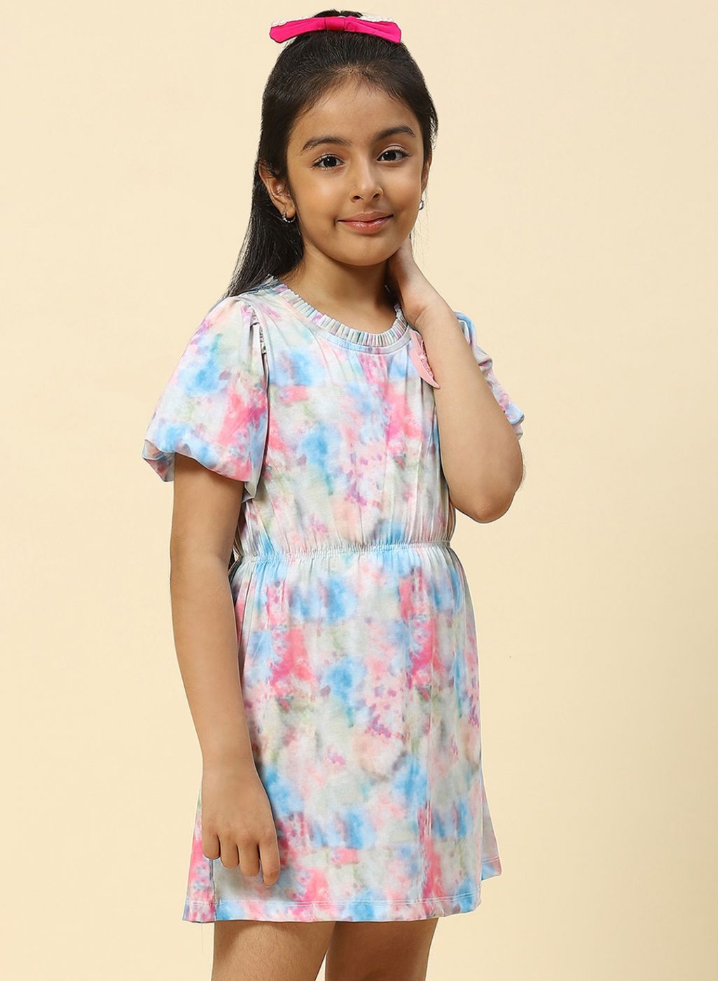 Girls Pink Printed Dress