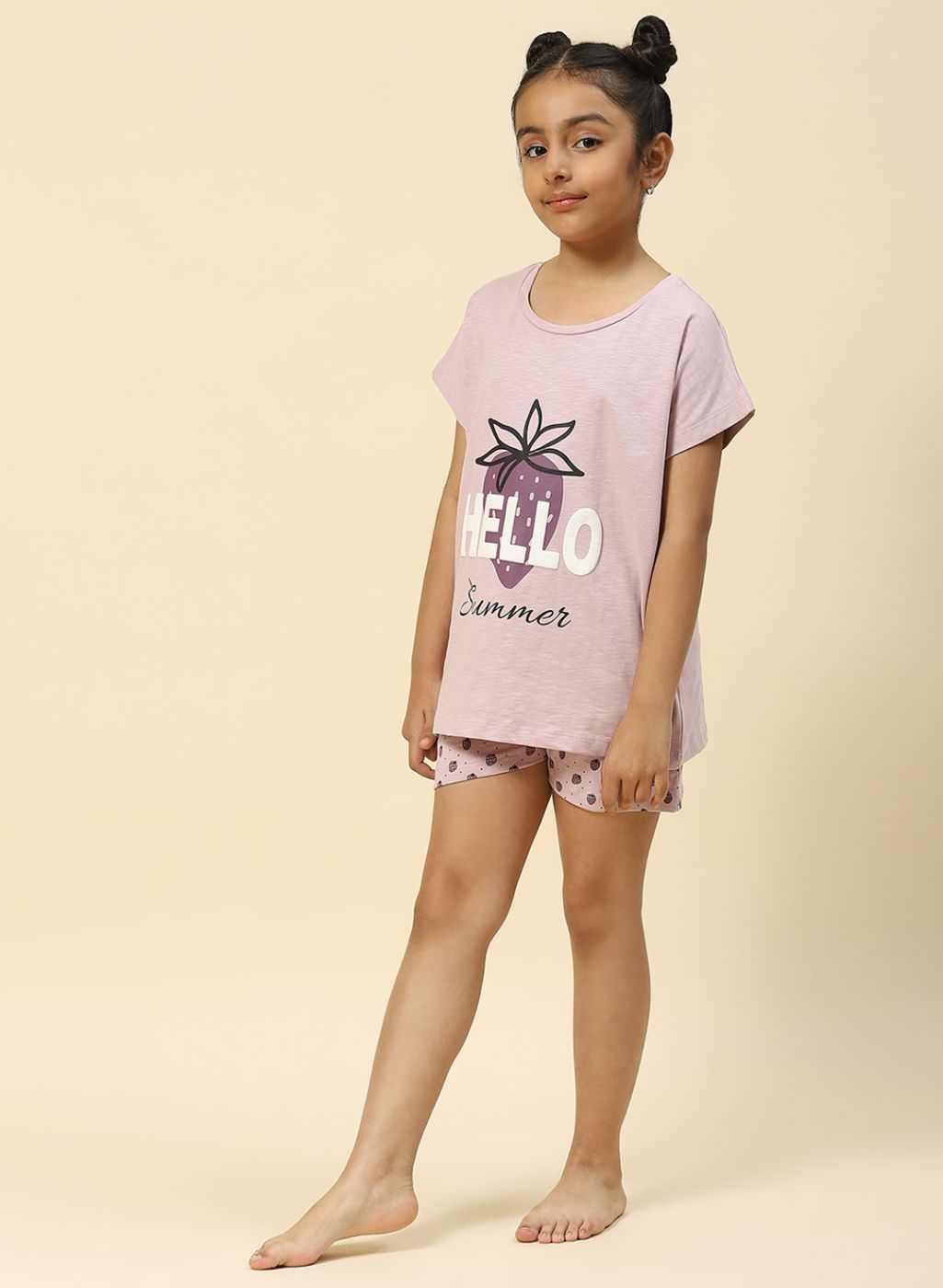 Girls Light Purple Printed Short Set