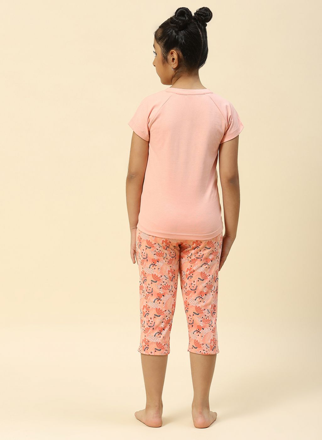 Girls Peach Printed Capri Set