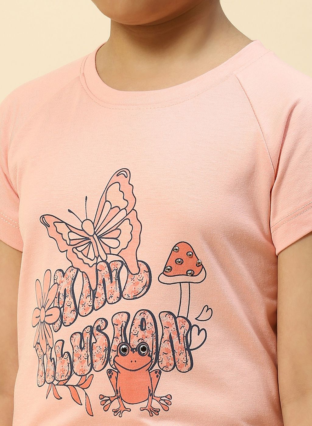 Girls Peach Printed Capri Set