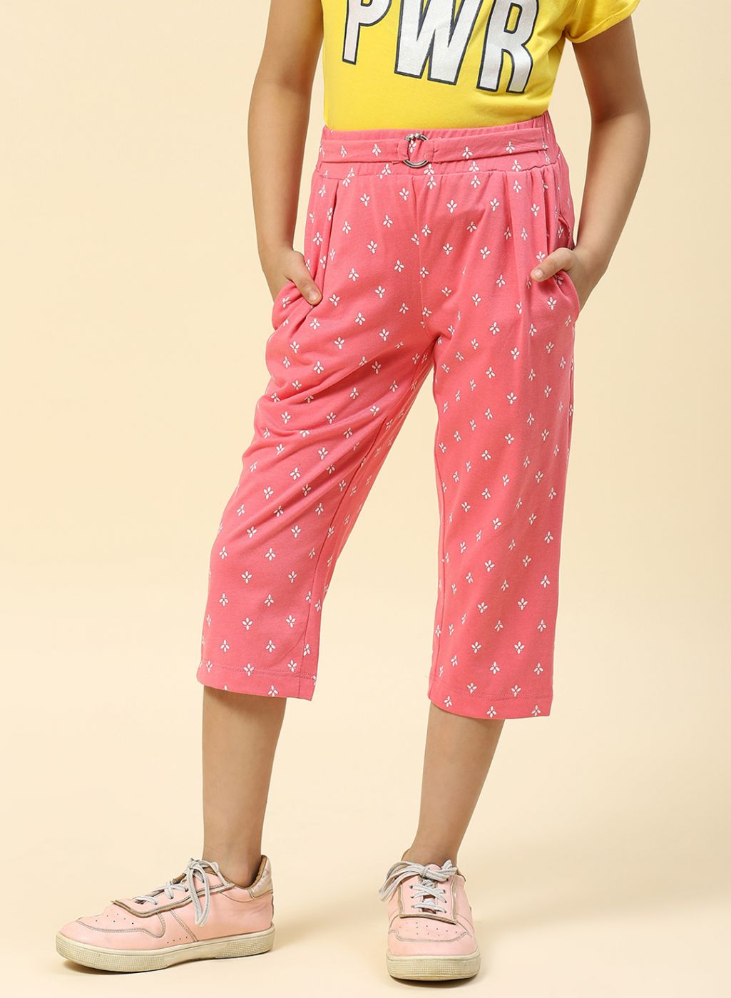 Girls Pink Printed Capri