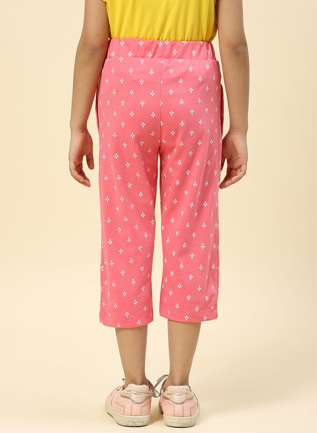 Girls Pink Printed Capri