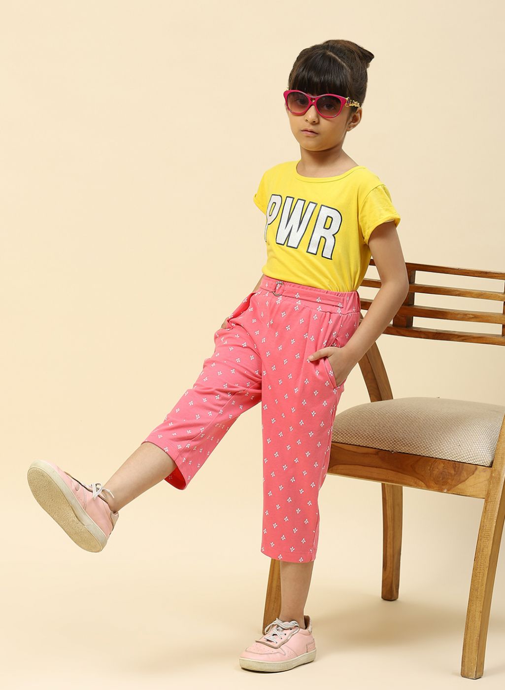 Girls Pink Printed Capri