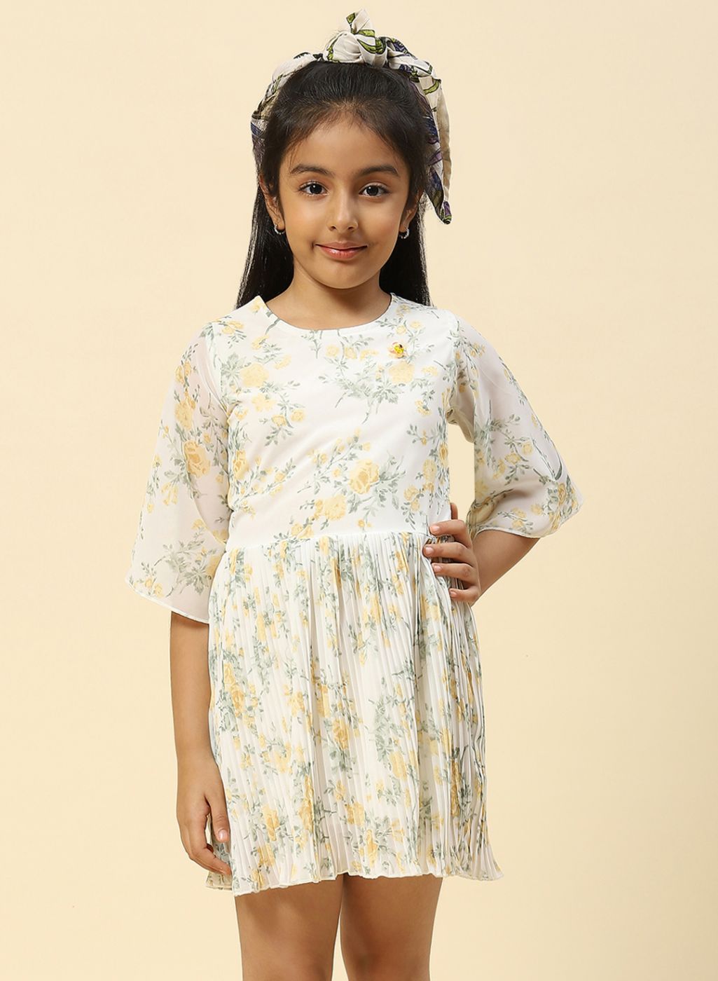 Girls Yellow Printed Dress