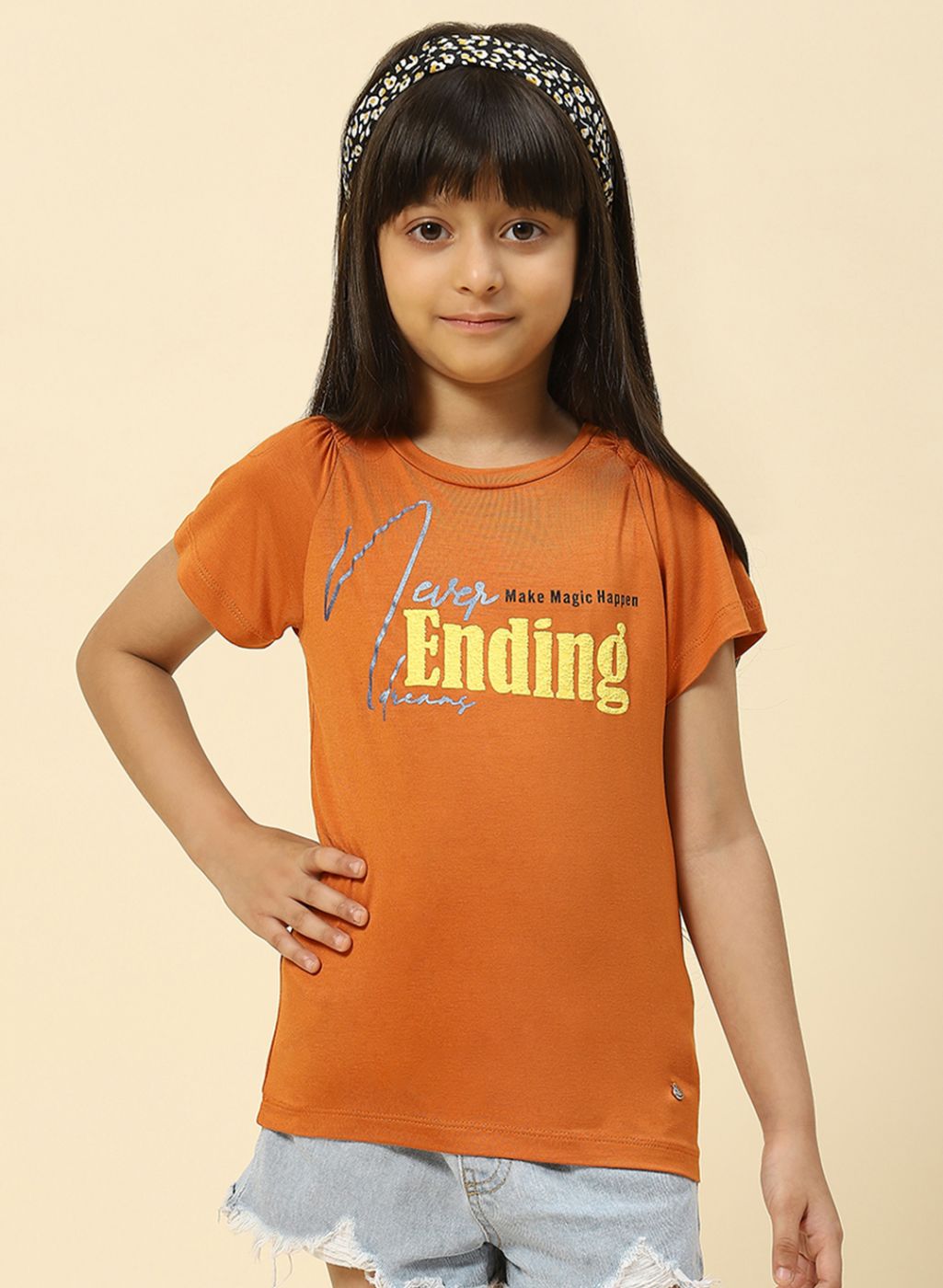 Girls Brown Printed Top