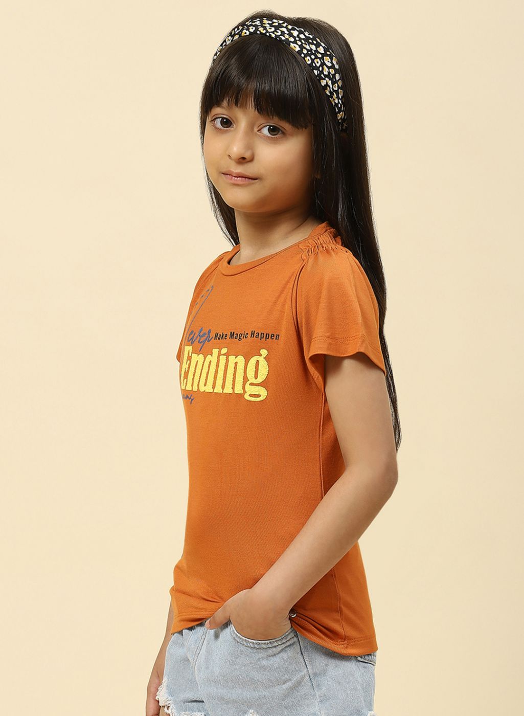 Girls Brown Printed Top