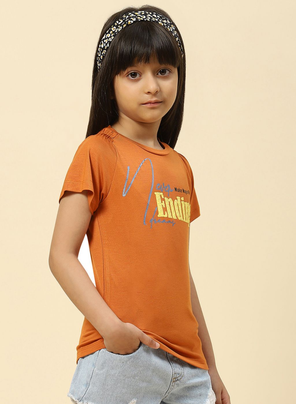 Girls Brown Printed Top