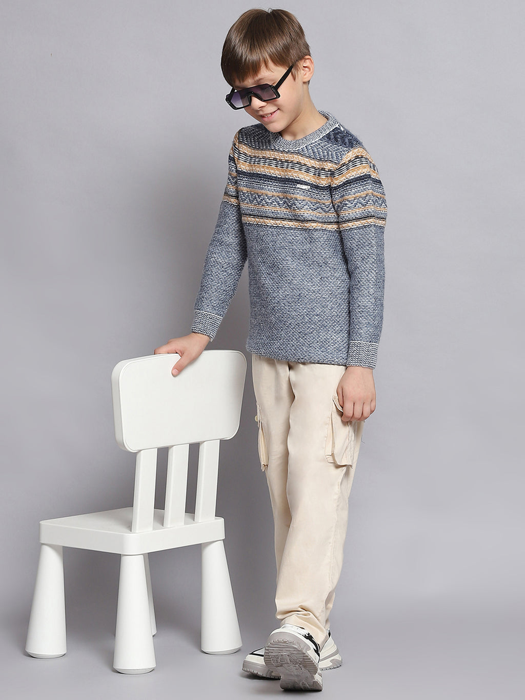 Geet Self Design Round Neck Casual Boys Blue Sweater - Buy Geet