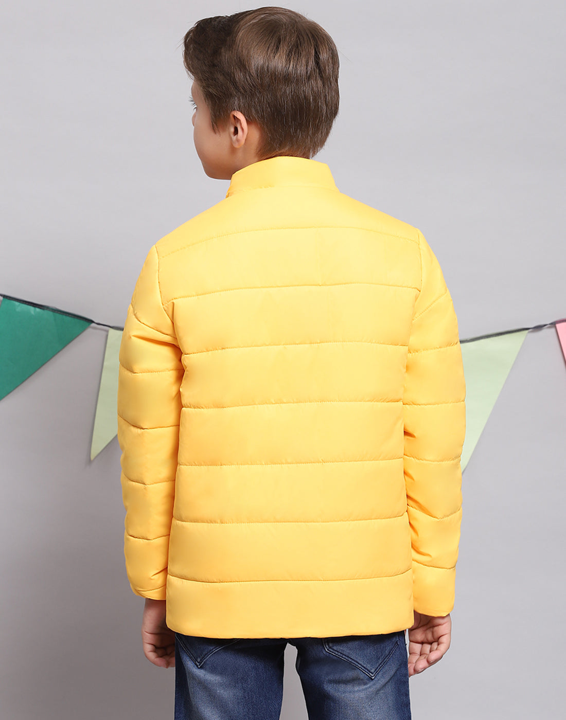 Boys Yellow Solid Stand Collar Full Sleeve Boys Jacket