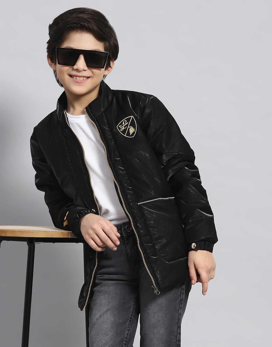 Buy Boys Black Solid Stand Collar Full Sleeve Boys Jacket Online in India Monte Carlo