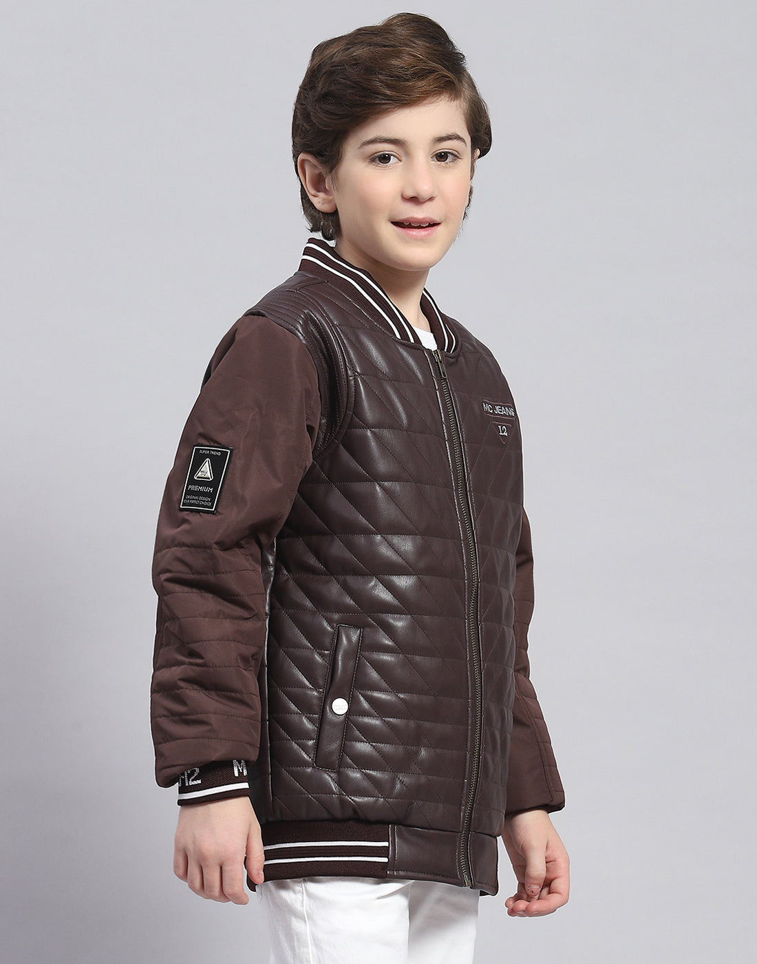 Boys Brown Solid Mandarin Collar Full Sleeve Boys Jacket