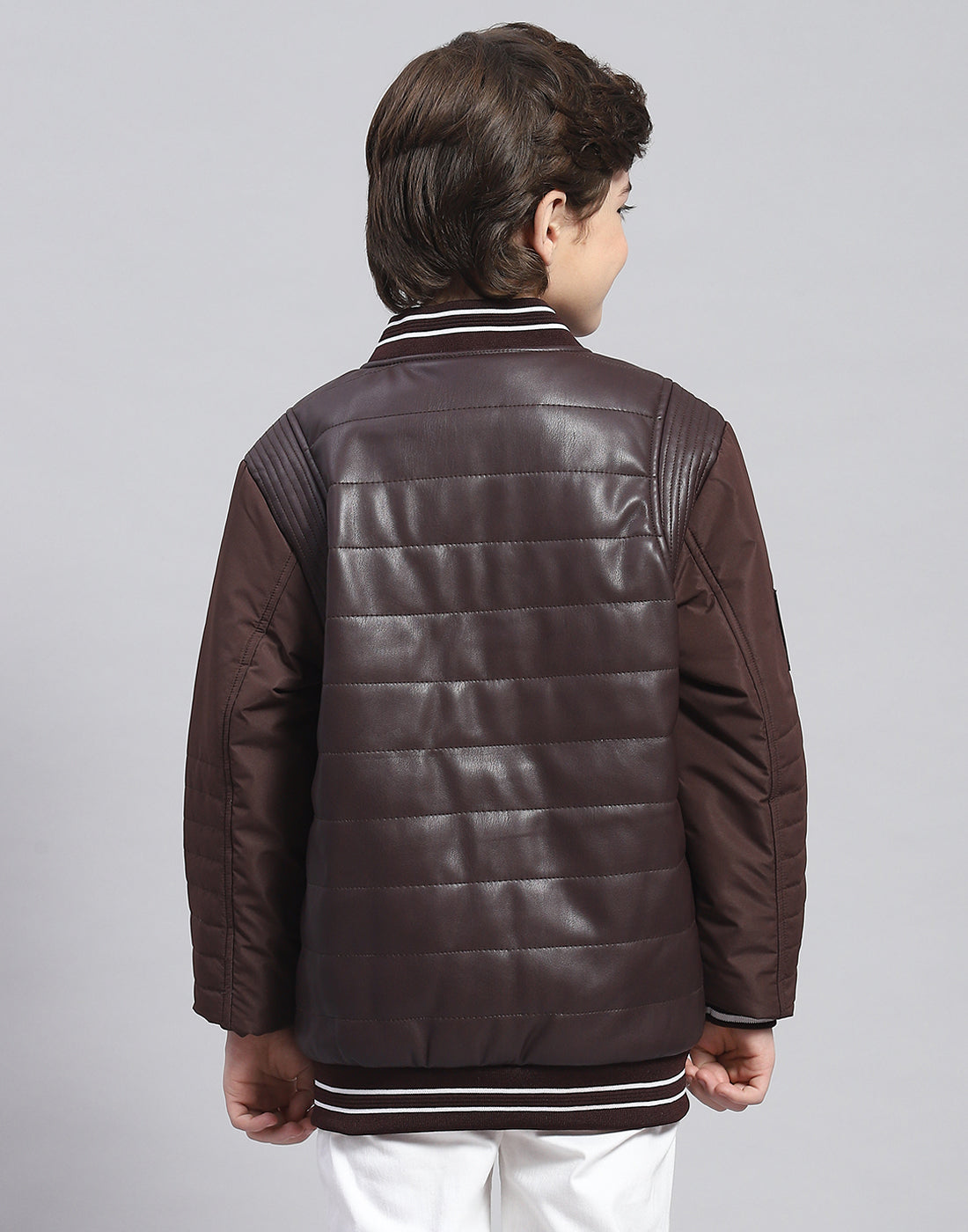 Boys Brown Solid Mandarin Collar Full Sleeve Boys Jacket