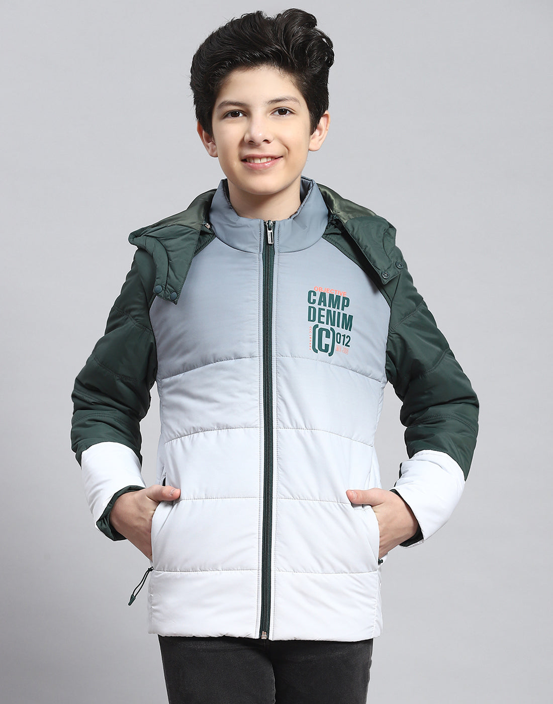 Boys Grey Colourblocked Hooded Full Sleeve Boys Jacket