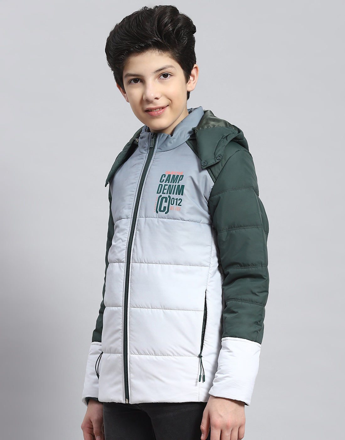 Boys Grey Colourblocked Hooded Full Sleeve Boys Jacket