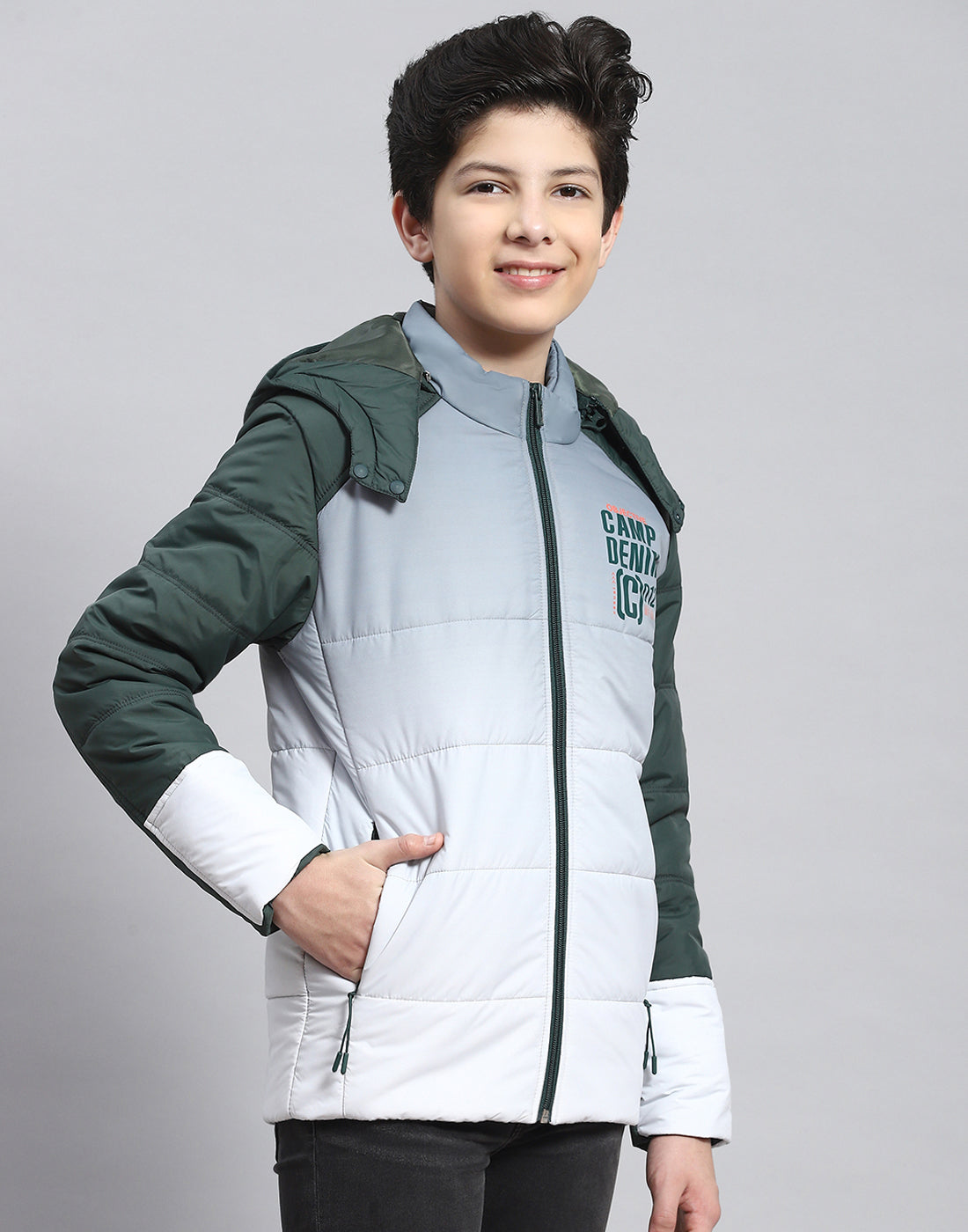 Boys Grey Colourblocked Hooded Full Sleeve Boys Jacket