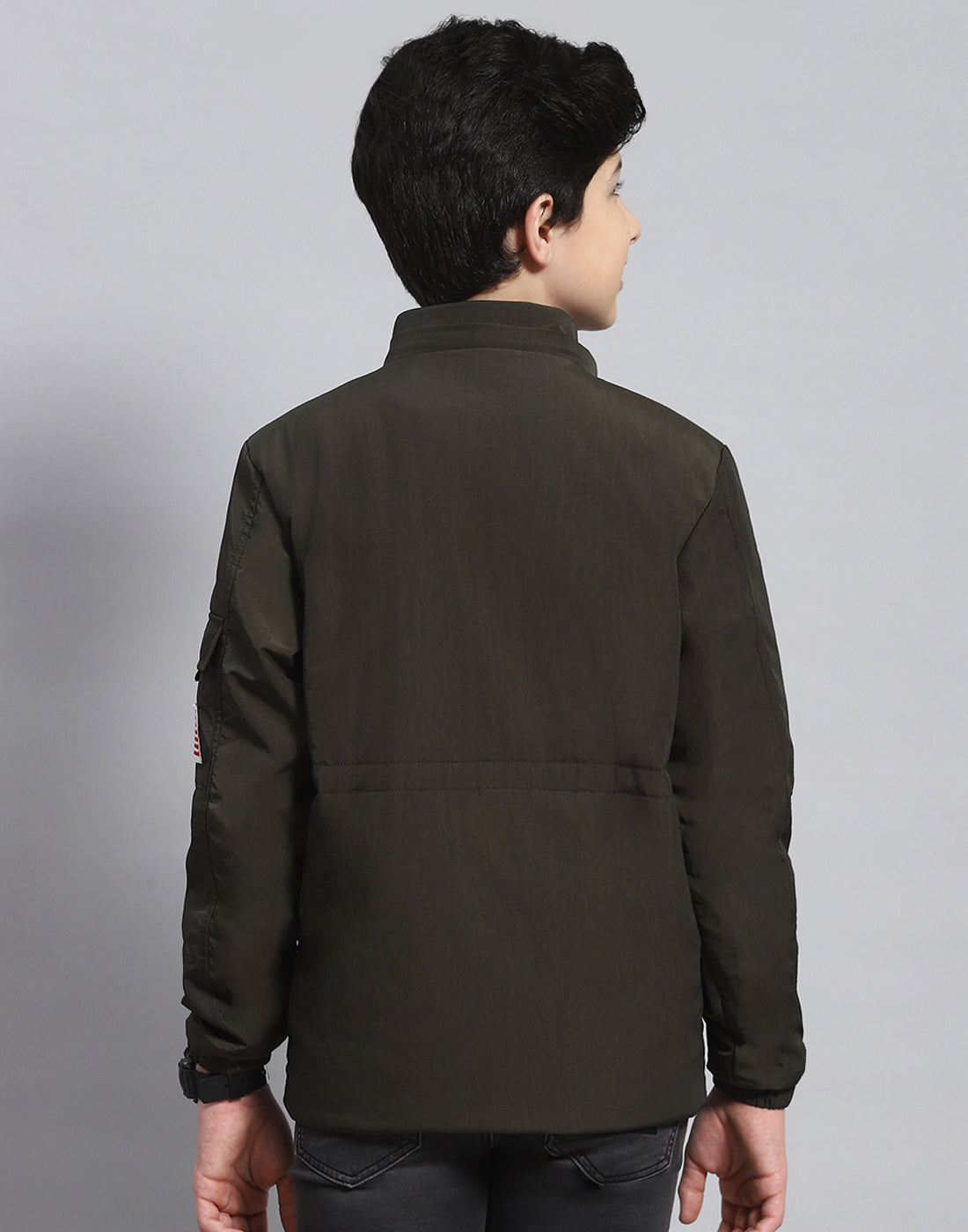 Boys Olive Solid Hooded Full Sleeve Boys Jacket