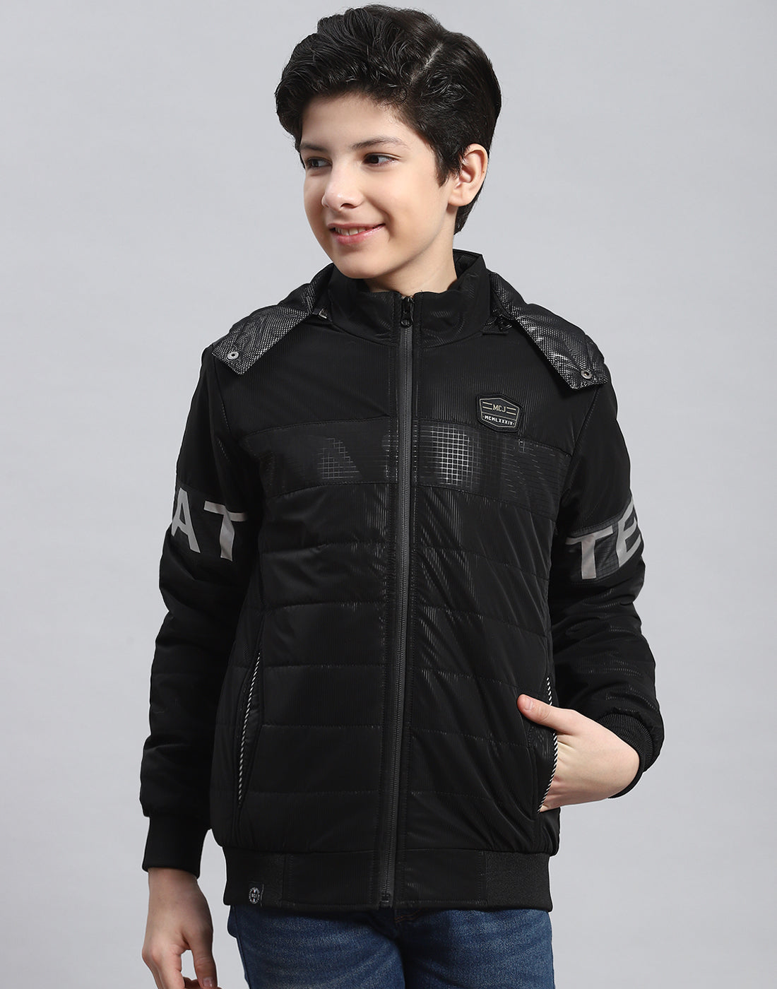 Boys black hooded on sale jacket