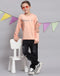 Boys Peach Printed Round Neck Full Sleeve T-Shirts