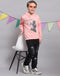 Boys Peach Printed Hooded Full Sleeve T-Shirts