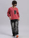 Boys Pink Printed Round Neck Full Sleeve Sweatshirt