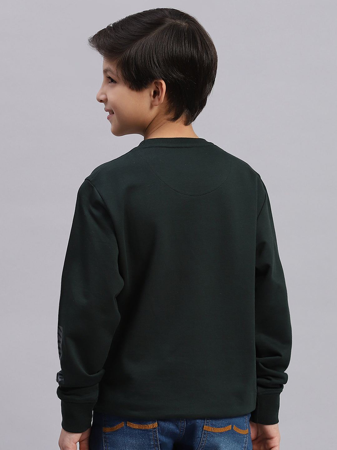 Boys Green Printed Round Neck Full Sleeve Sweatshirt