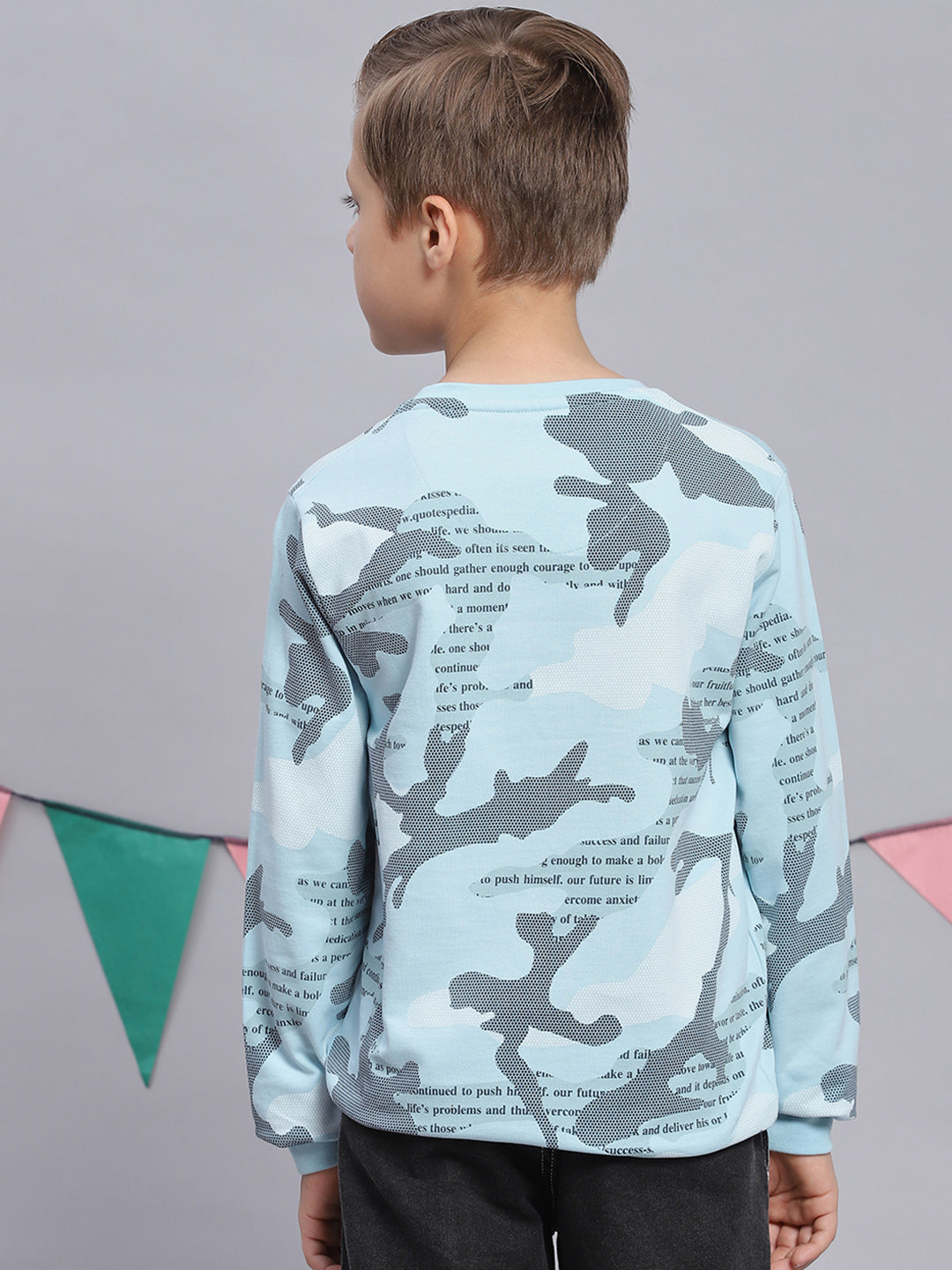 Boys Blue Printed Round Neck Full Sleeve Sweatshirt