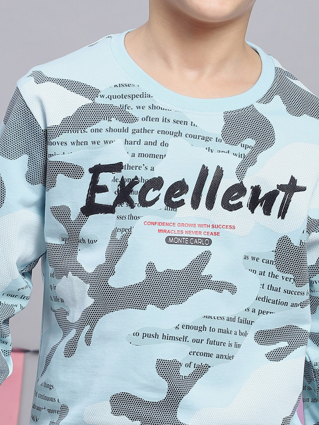 Boys Blue Printed Round Neck Full Sleeve Sweatshirt