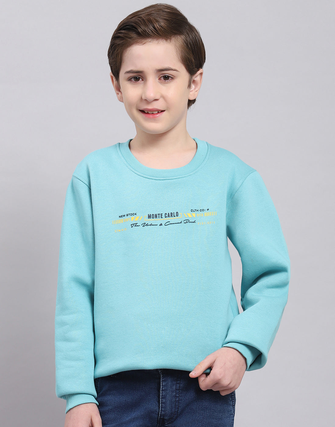 Boys Blue Printed Round Neck Full Sleeve Sweatshirt