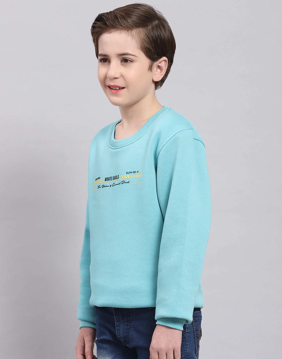 Boys Blue Printed Round Neck Full Sleeve Sweatshirt