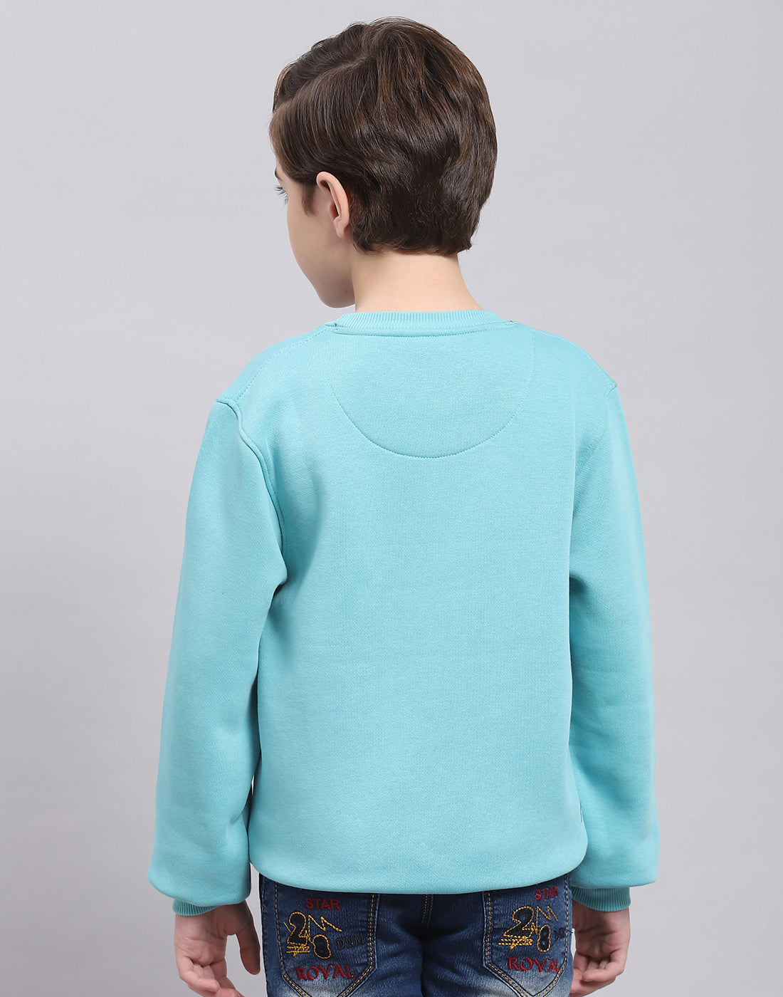 Boys Blue Printed Round Neck Full Sleeve Sweatshirt