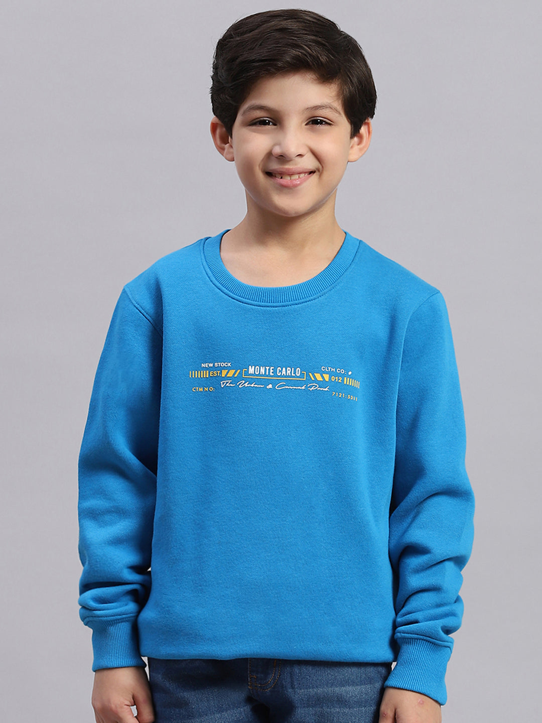 Boys Blue Printed Round Neck Full Sleeve Sweatshirt