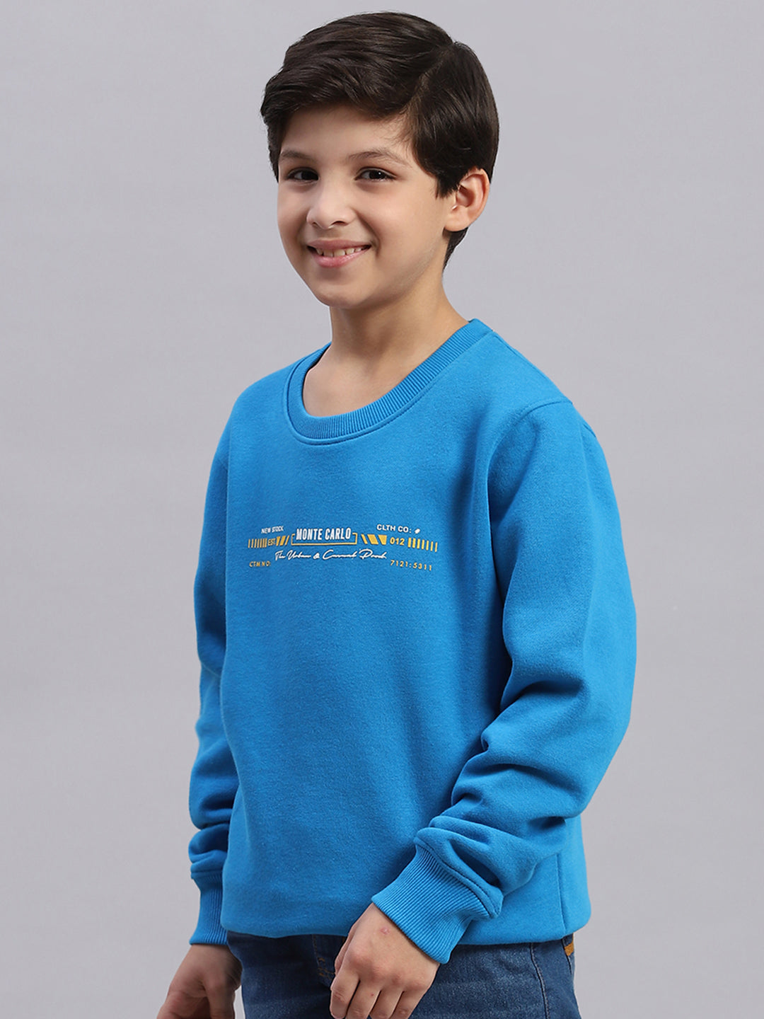 Boys Blue Printed Round Neck Full Sleeve Sweatshirt