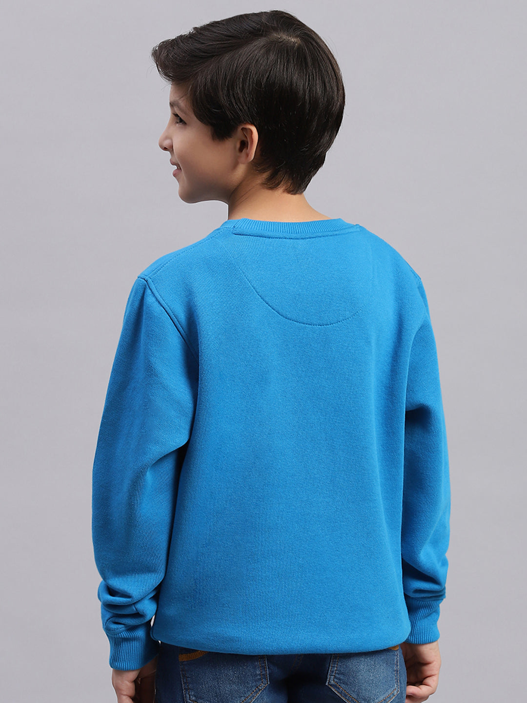 Boys Blue Printed Round Neck Full Sleeve Sweatshirt