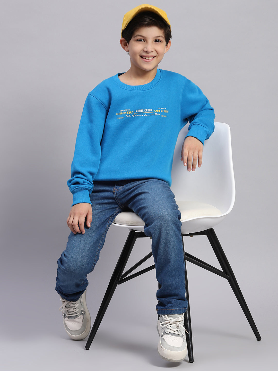 Boys Blue Printed Round Neck Full Sleeve Sweatshirt