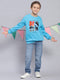 Boys Turquoise Blue Printed Round Neck Full Sleeve Sweatshirt