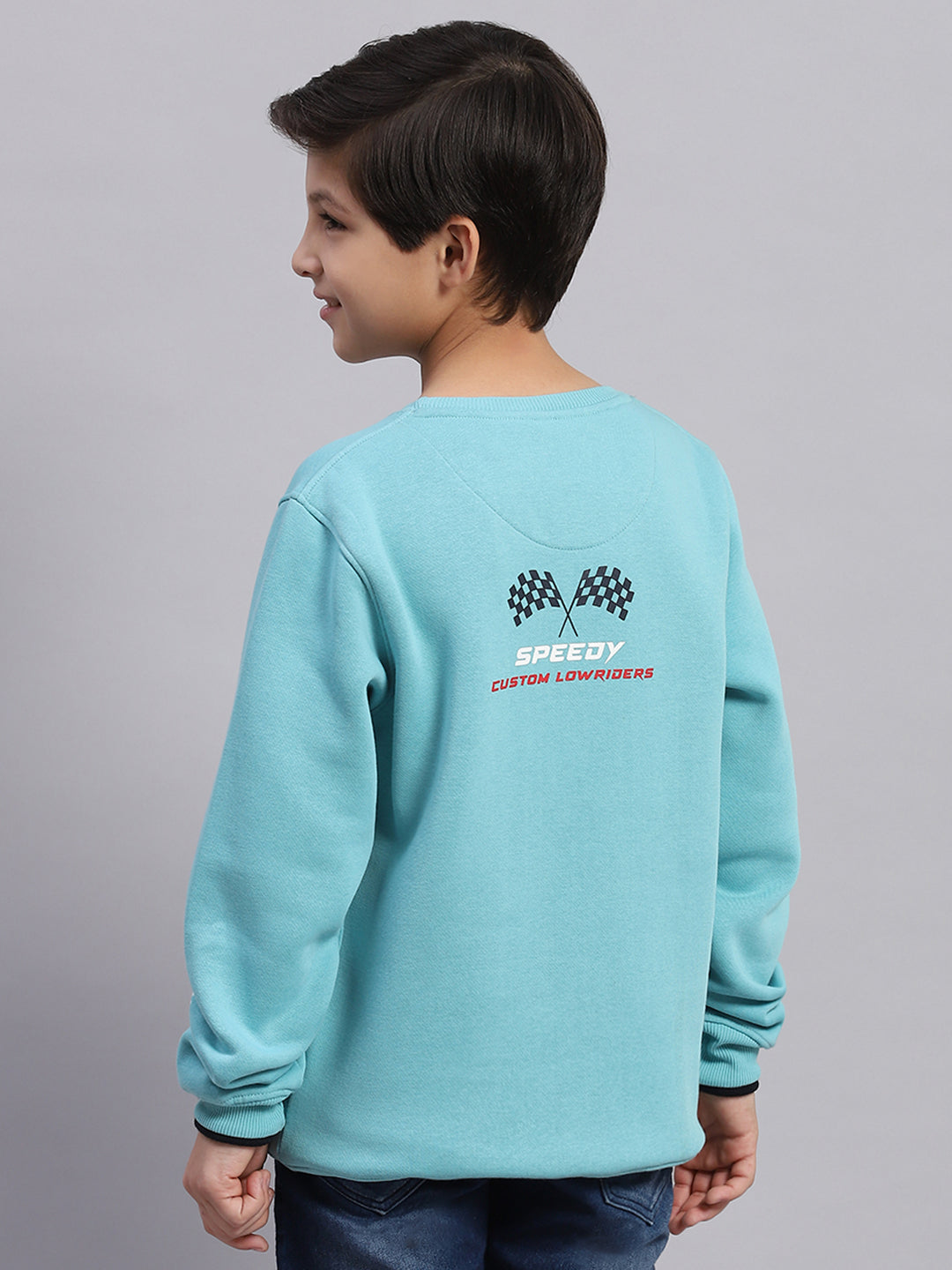 Boys Blue Printed Round Neck Full Sleeve Sweatshirt